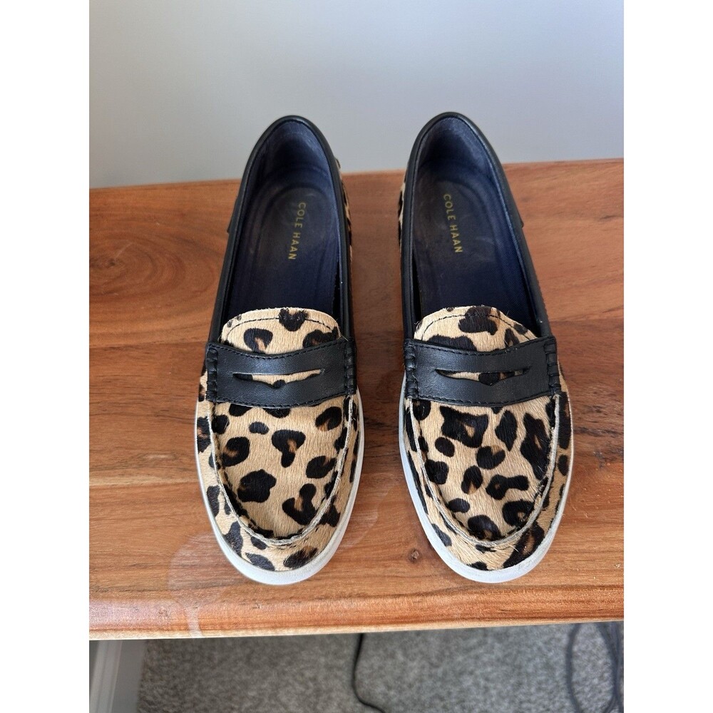 Cole Haan Leopard Calf Hair Leather Penny Loafers Womens Size 7 Animal Print